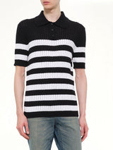 Mariniere Ribbed Cotton Knit Polo in Black/White