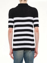 Mariniere Ribbed Cotton Knit Polo in Black/White
