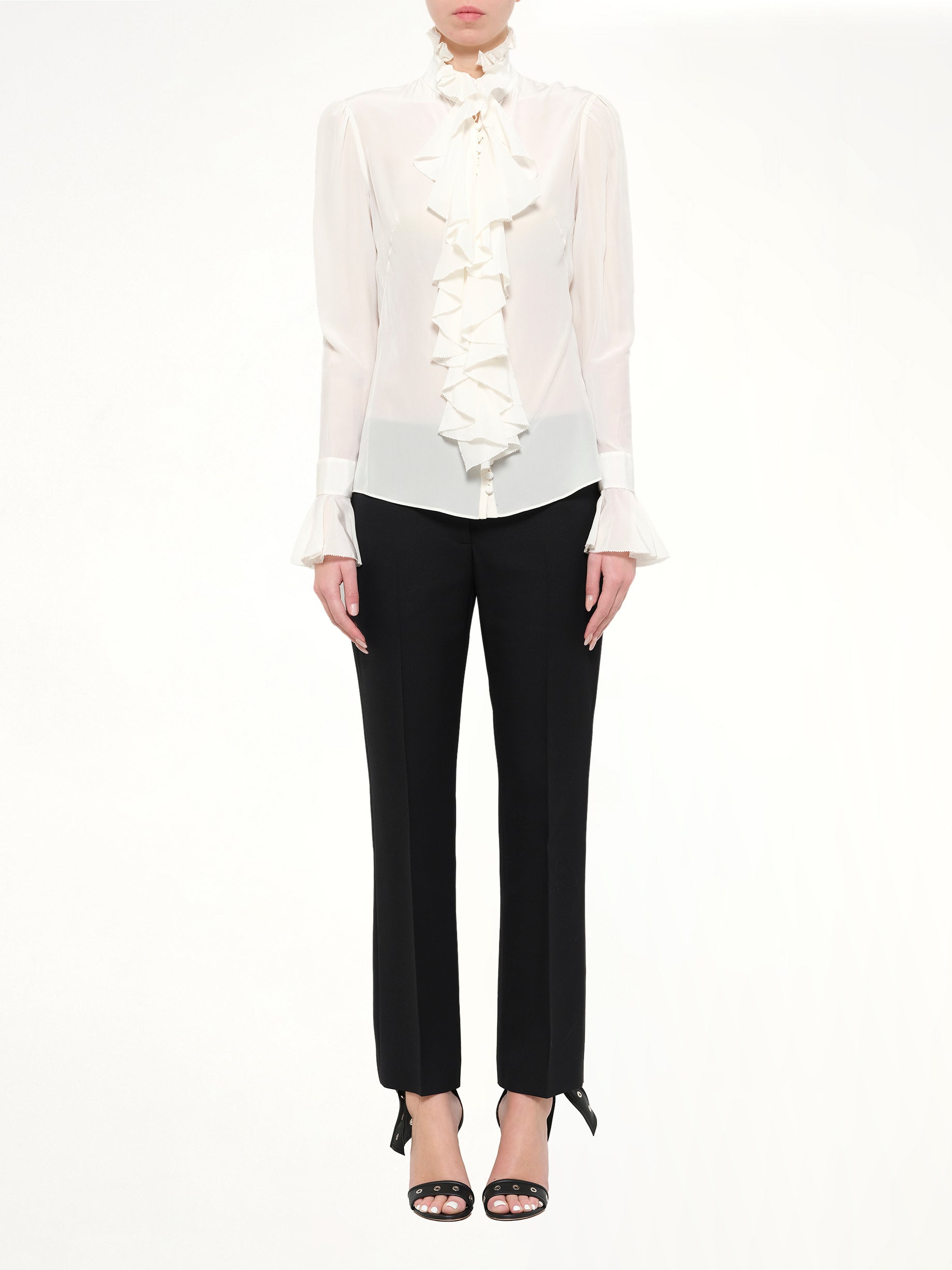 Long Sleeve Ruffle Shirt in White