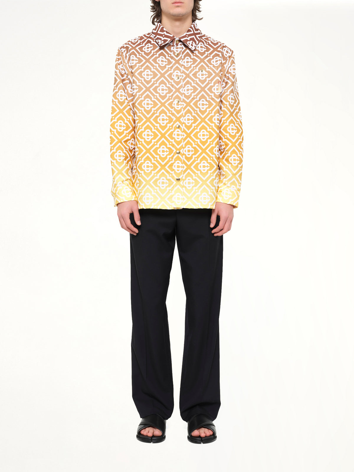 Boucle Jacquard Monogram Shacket in Brown