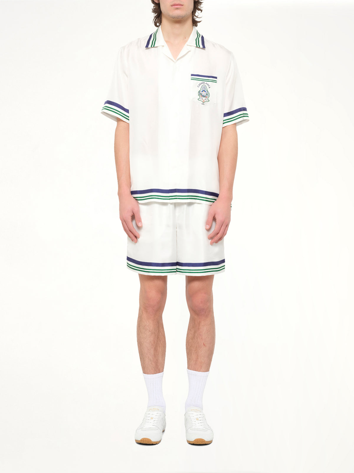Hotel Emblem Cuban Collar SS Shirt in White