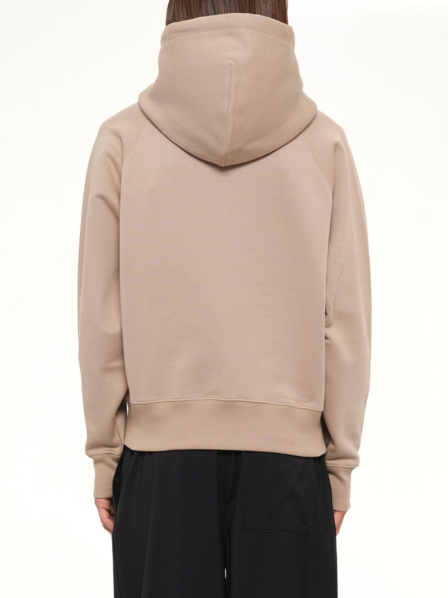 Embossed Ami De Coeur Zipped Hoodie in Beige