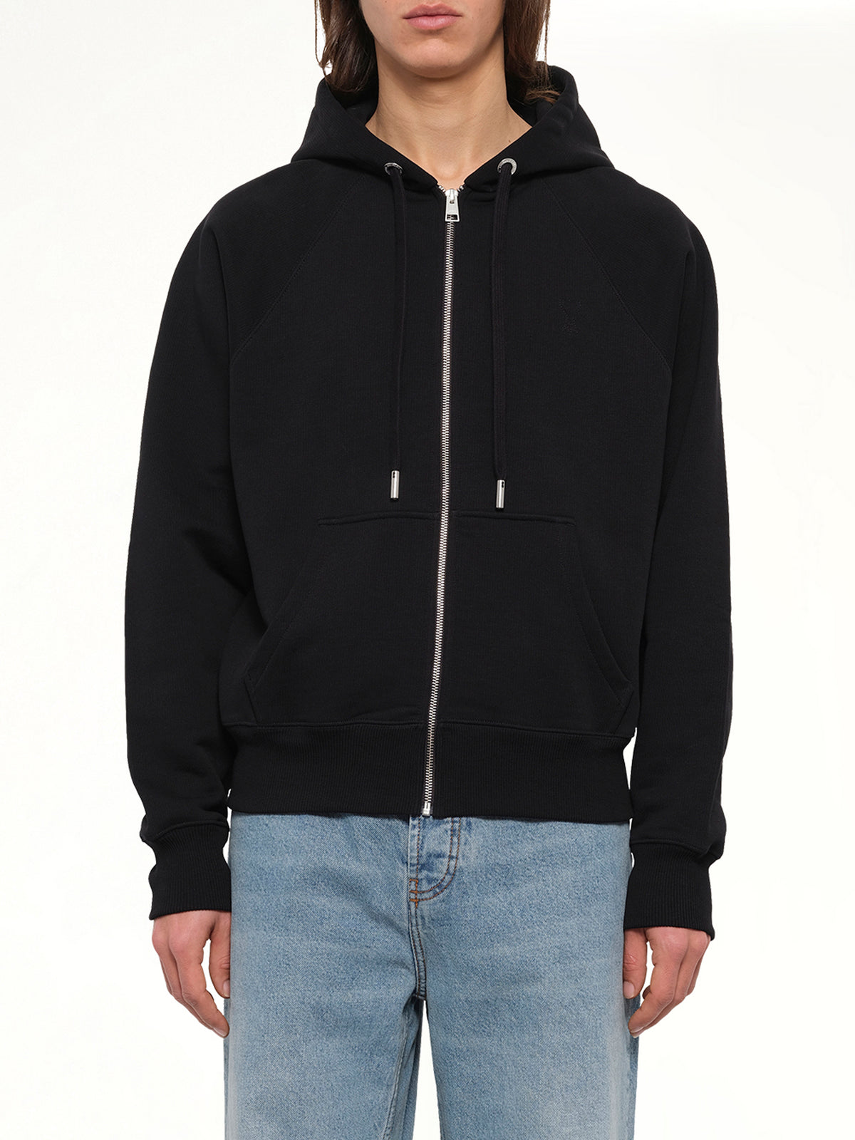 Embossed Ami De Coeur Zipped Hoodie in Black