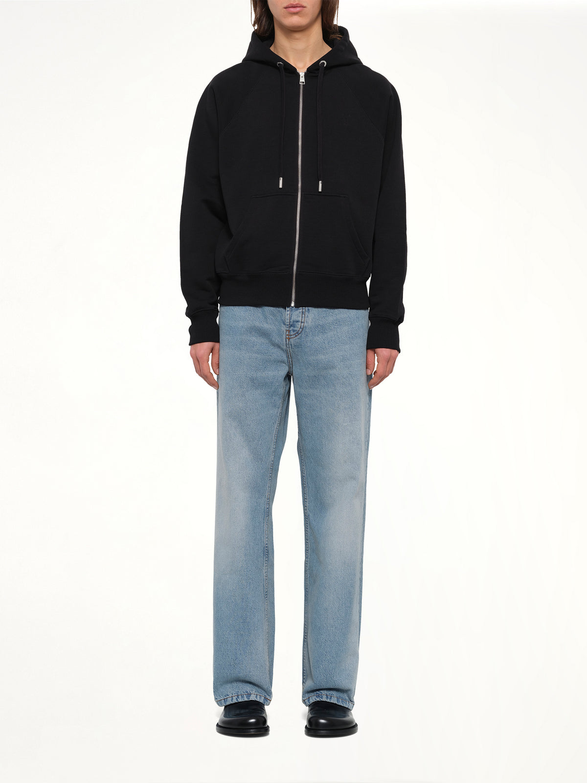 Embossed Ami De Coeur Zipped Hoodie in Black