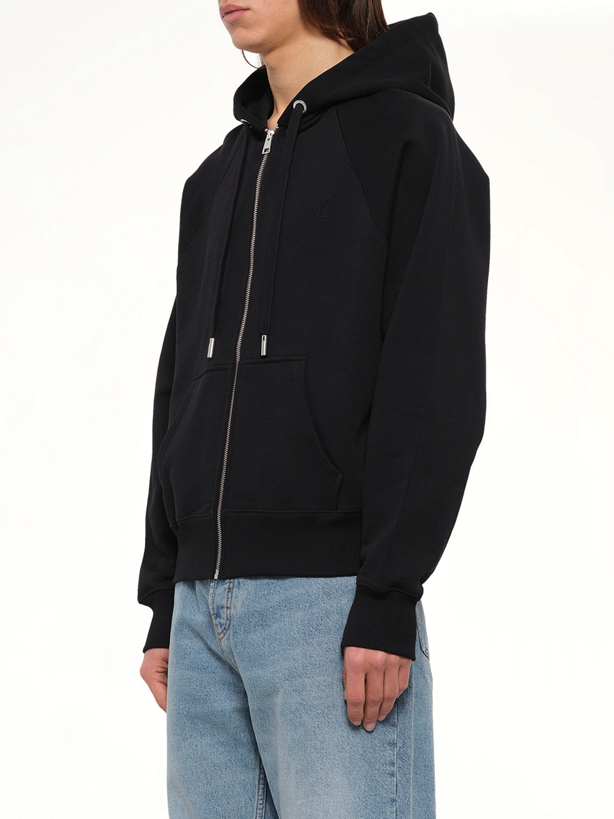 Embossed Ami De Coeur Zipped Hoodie in Black