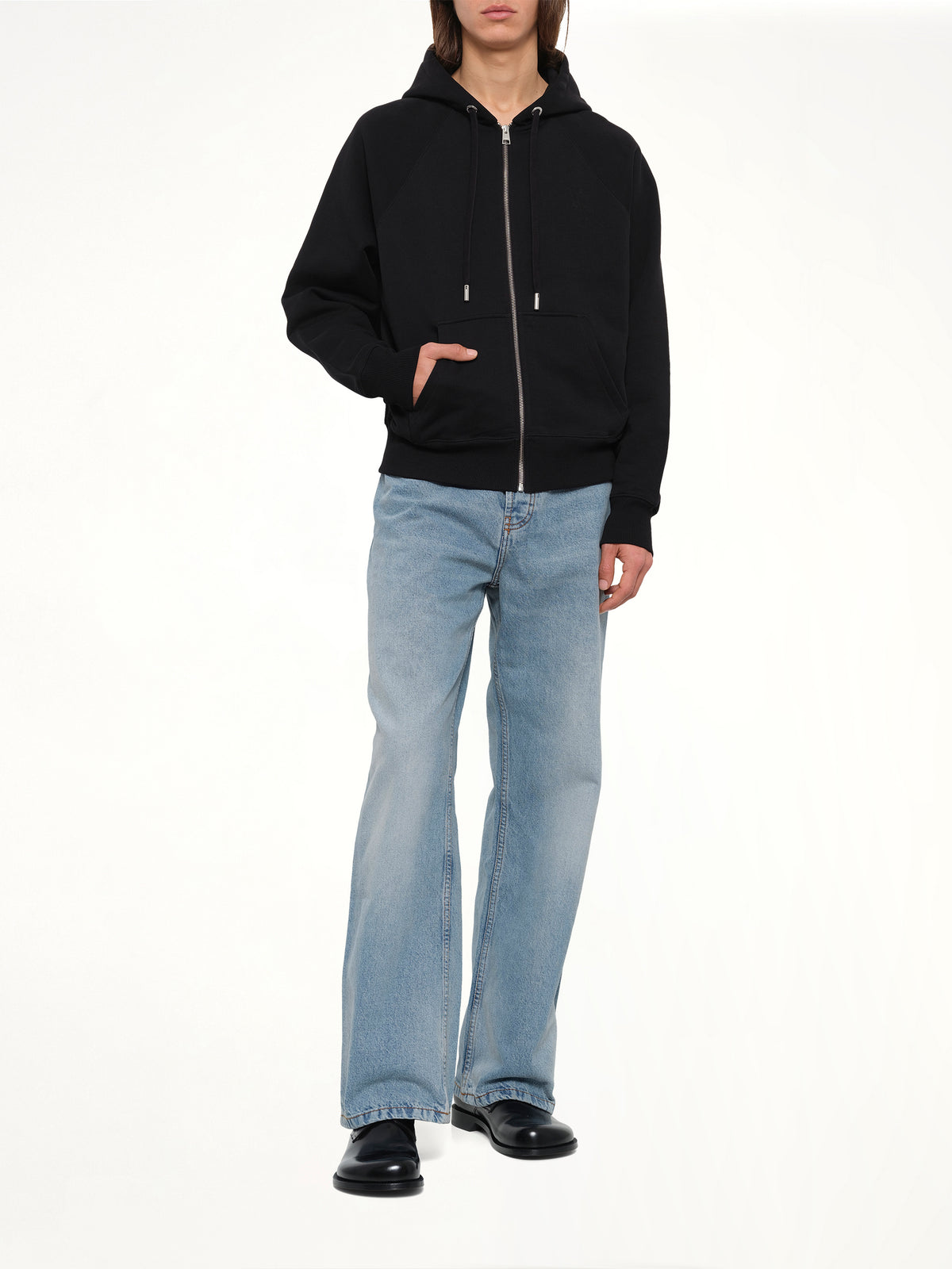 Embossed Ami De Coeur Zipped Hoodie in Black