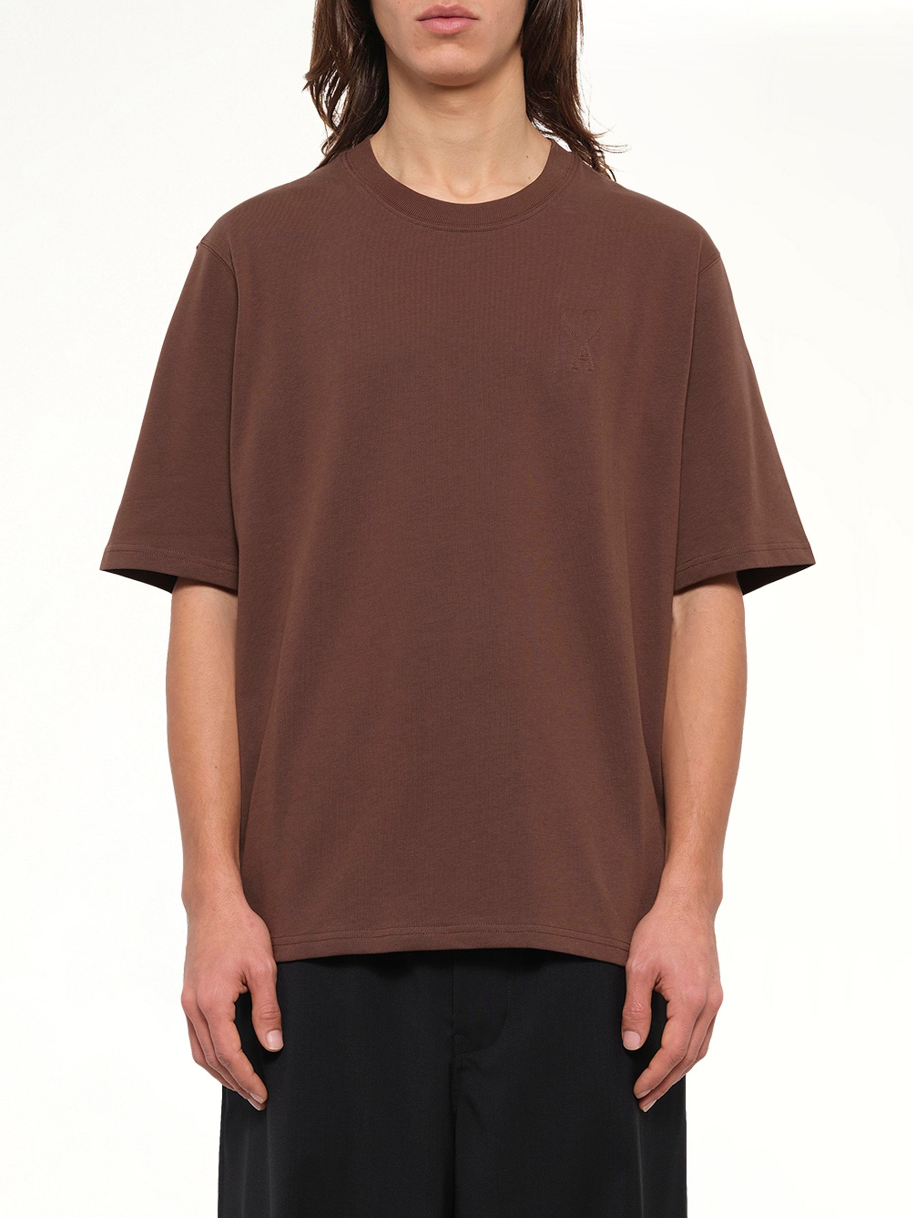 Embossed Ami De Coeur T-Shirt in Chocolate Brown