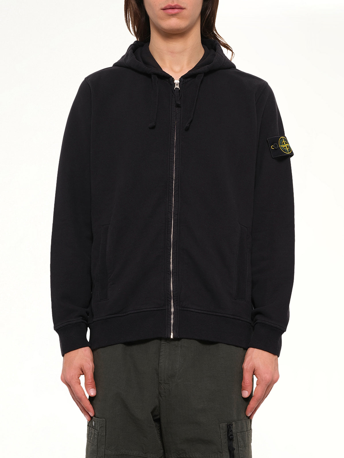6100067 Brushed Cotton Zip-Up Hoodie in Black