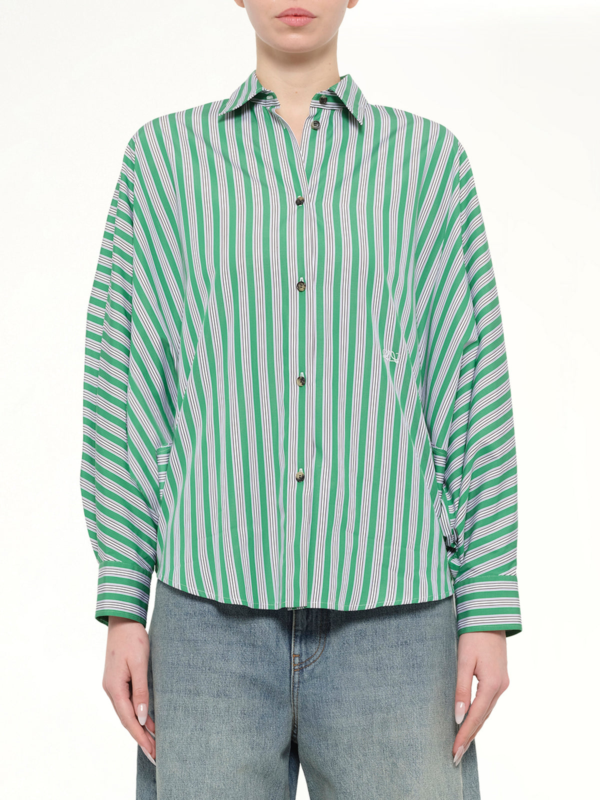 Striped Cotton Poplin Shirt in Green/White