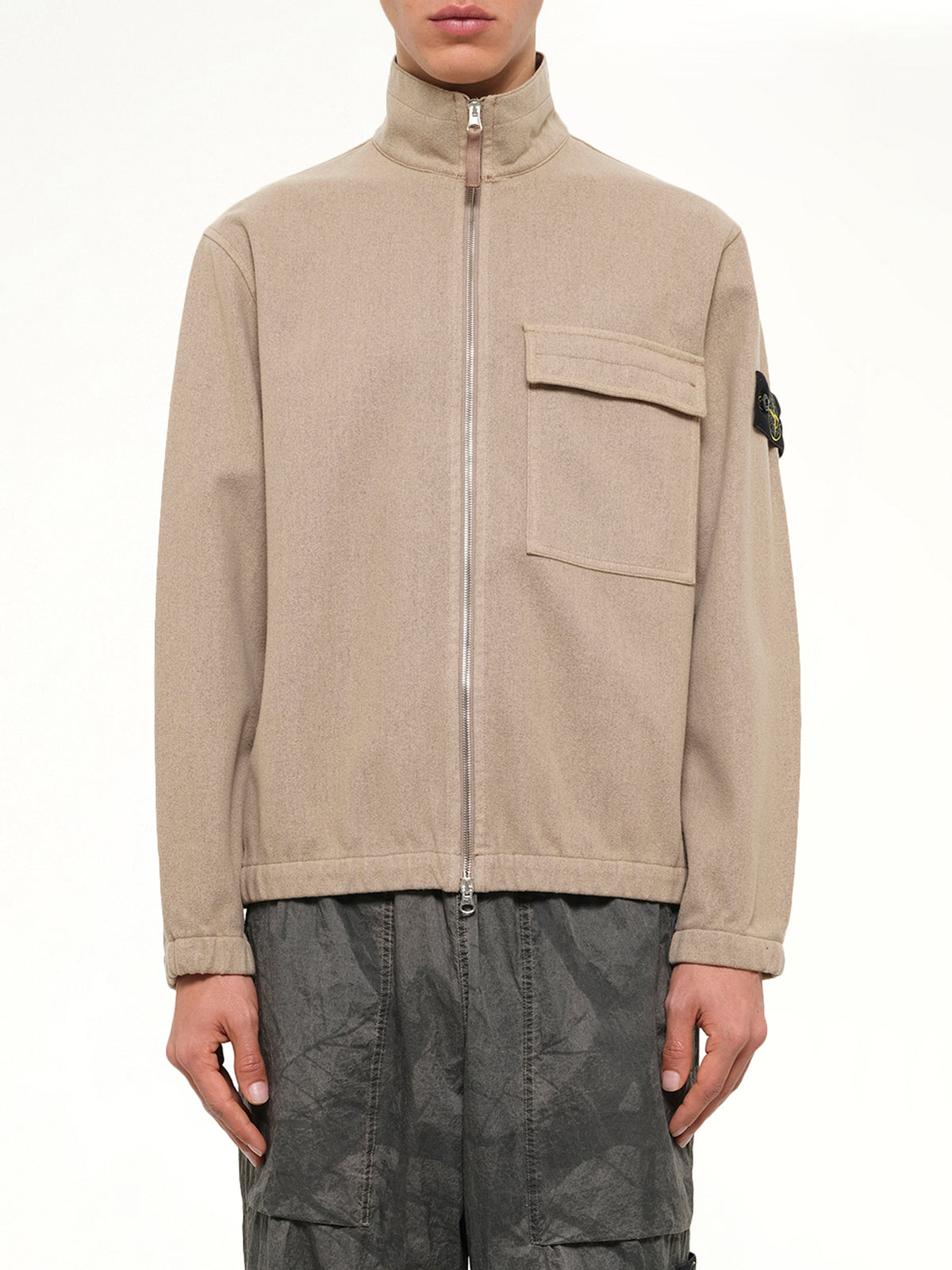 1200033 Nylon Zip-Up Shirt in Biscuit