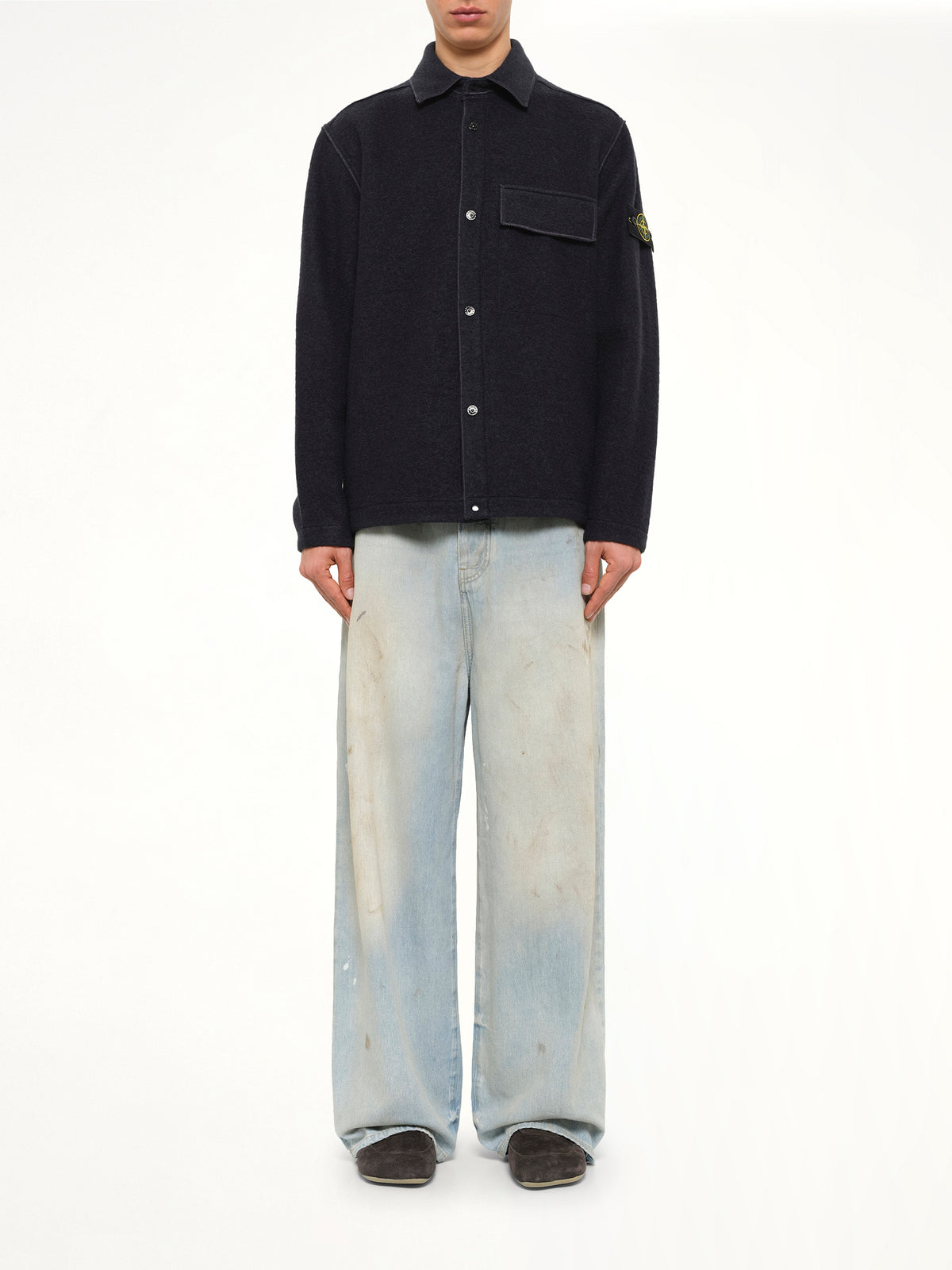 1200034 Wool Boucle Shirt in Navy Blue