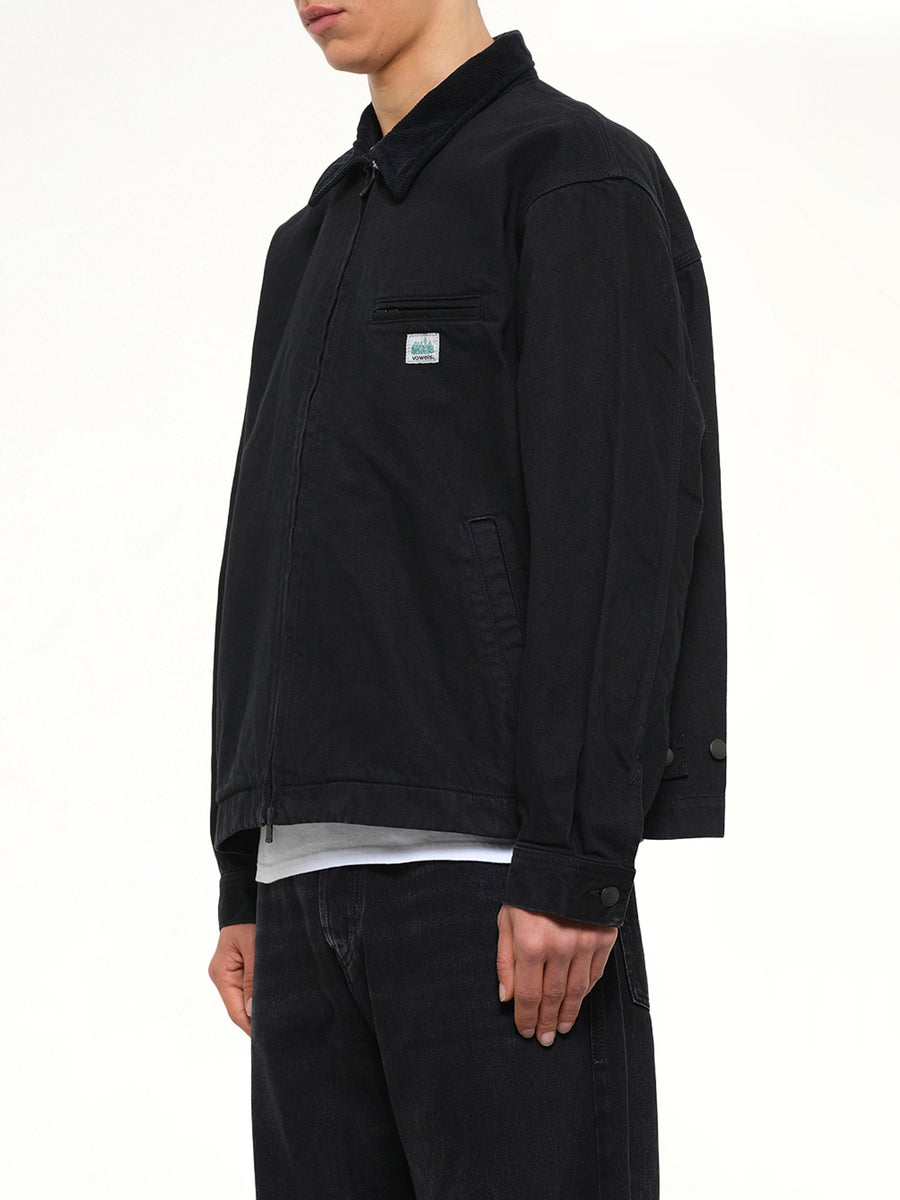 Garment Dyed Zip Up Jacket in Black