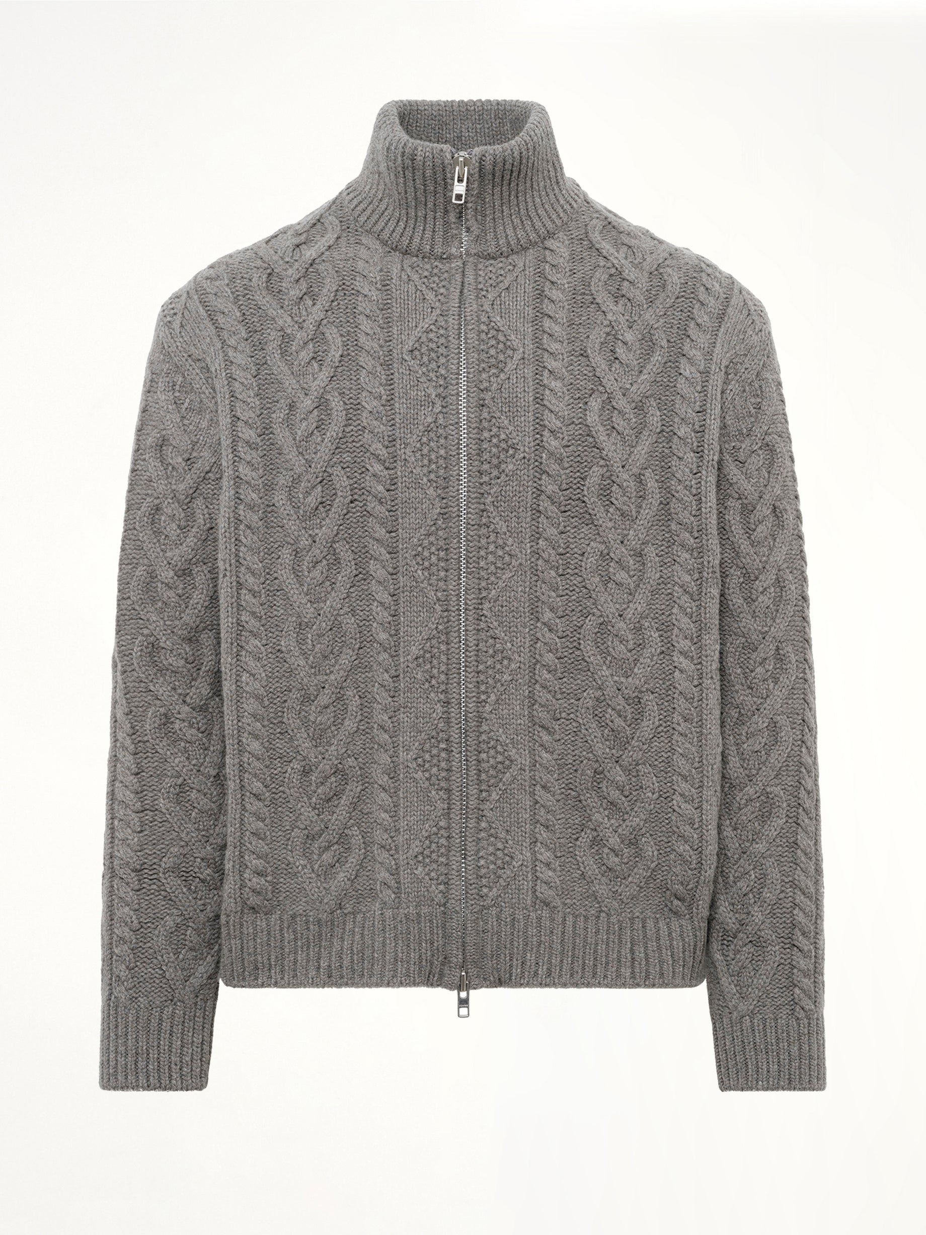Cable Knit Zip Up in Grey Heather