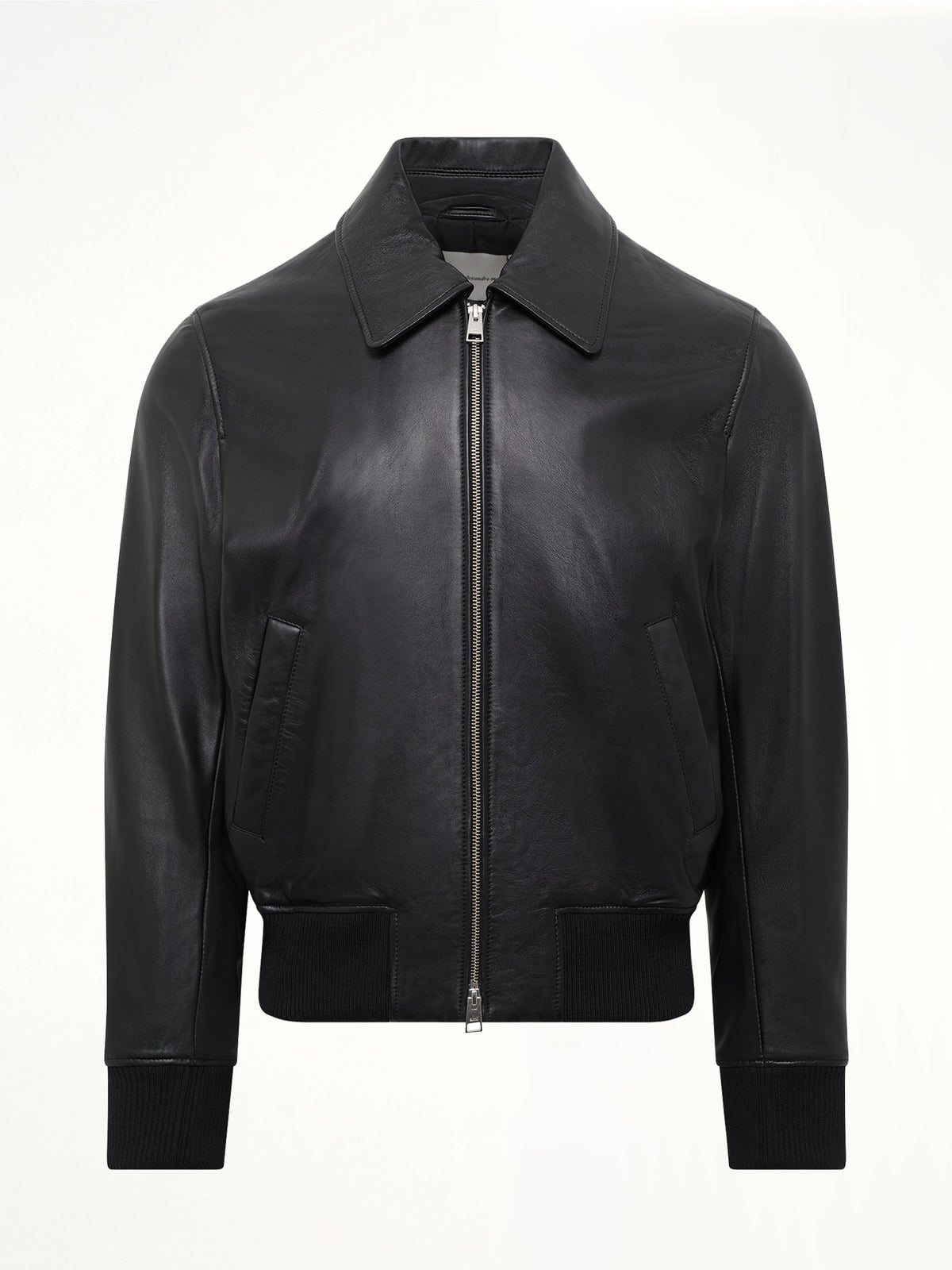 Lamb Leather Zipped Jacket in Black