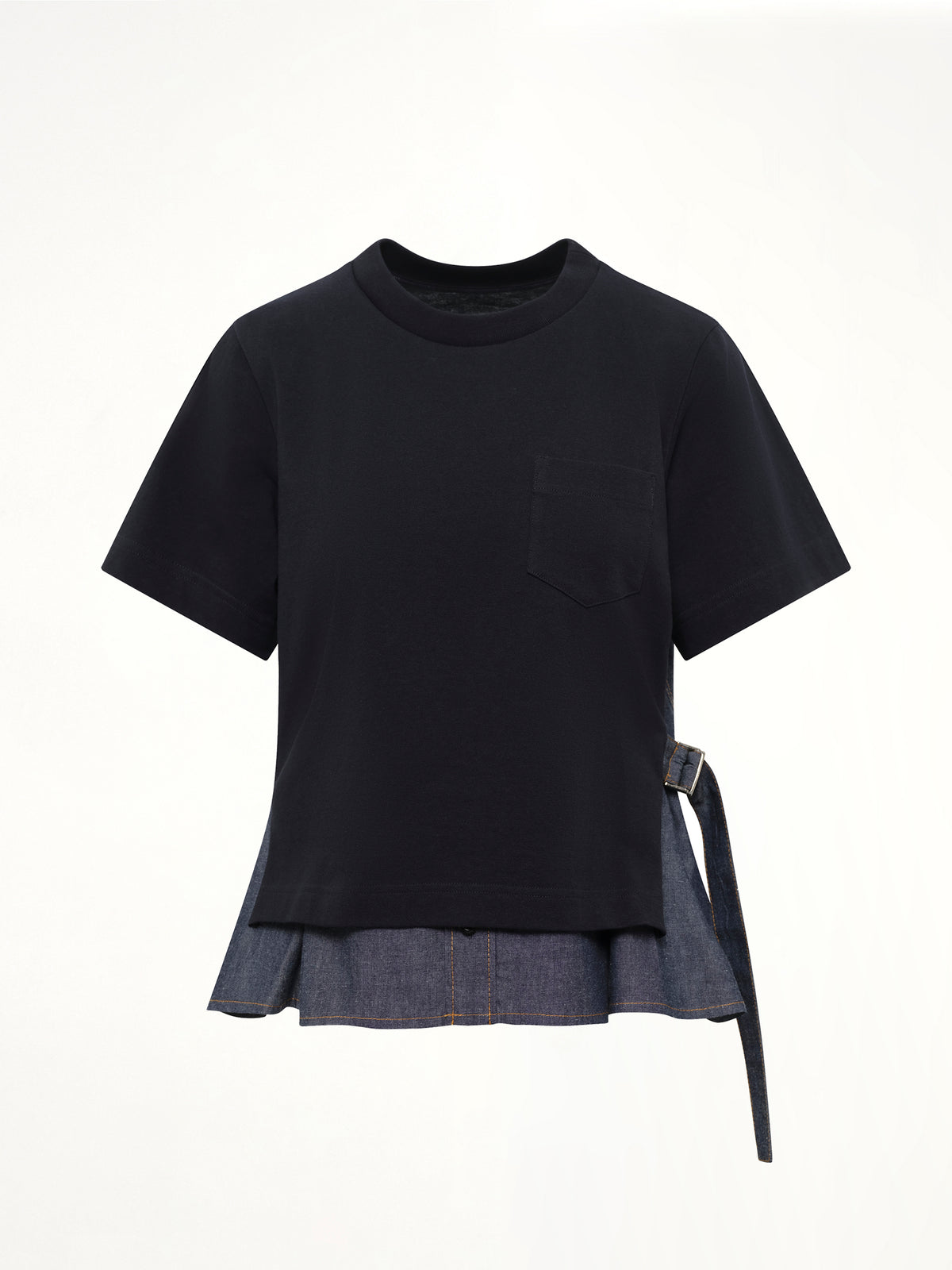 Light Weight Denim x Cotton Jersey T-Shirt in Navy/Blue