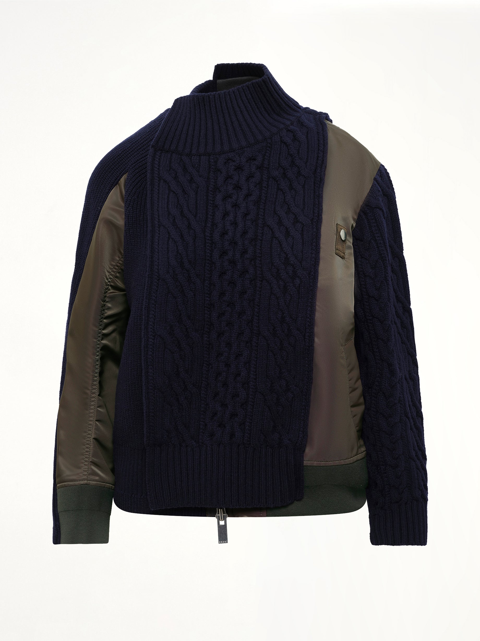 Nylon Twill x Wool Knit Blouson in Navy/Dark Khaki