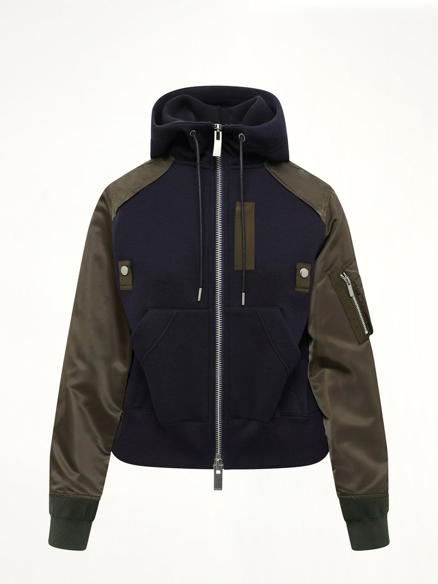 Sponge Sweat Zip Hoodie in Navy/Dark Khaki