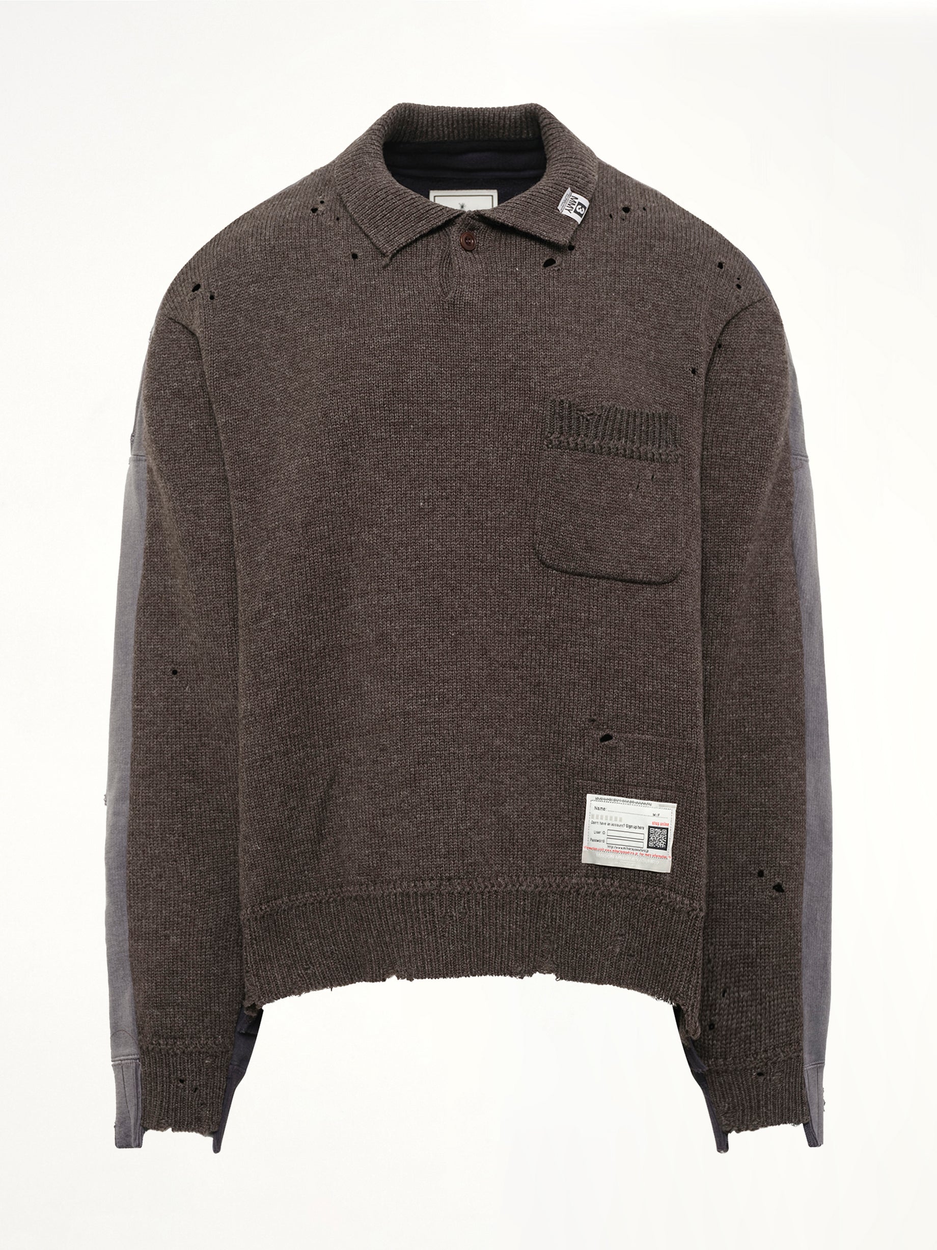 Sweat Combined Knit Sweater in Brown