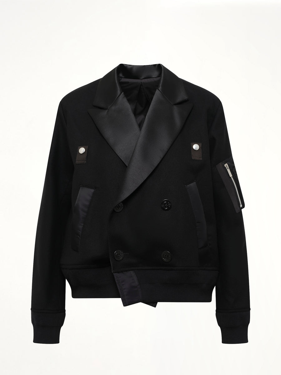 Wool Flannel x Nylon Twill Jacket in Black
