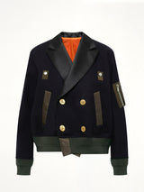 Wool Flannel x Nylon Twill Jacket in Navy