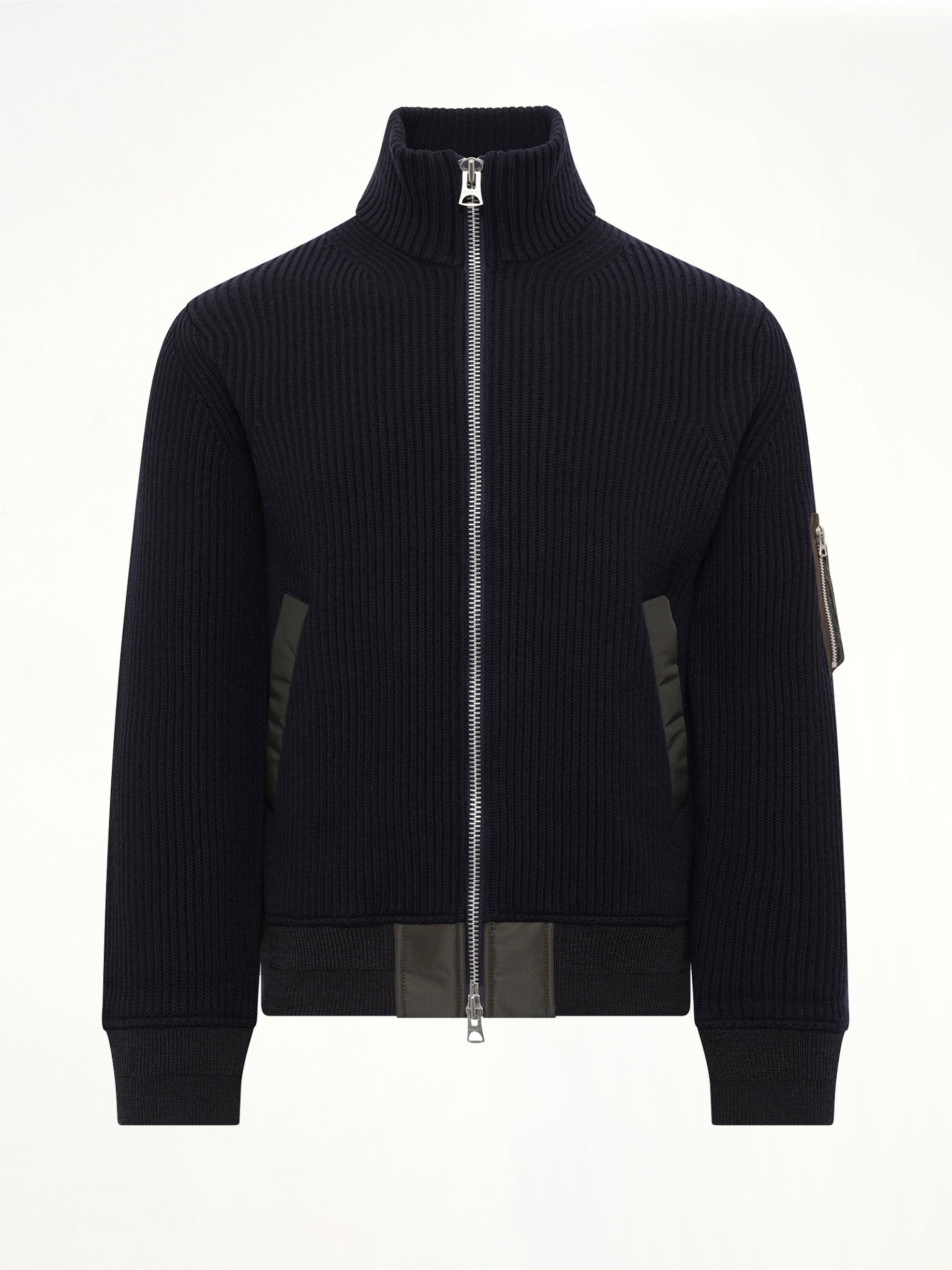 Wool Knit Blouson in Navy/Dark Khaki