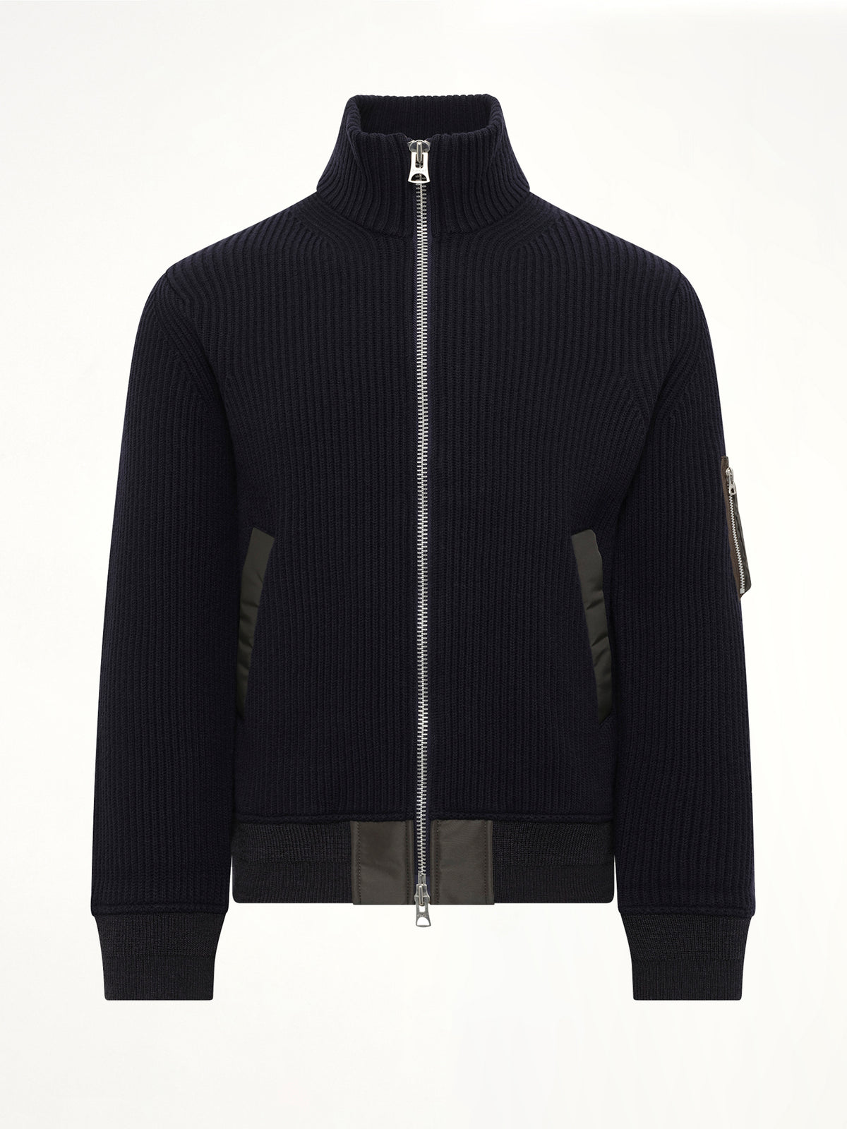 Wool Knit Blouson in Navy/Dark Khaki