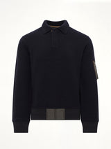 Wool Knit Polo Shirt in Navy/Dark Khaki
