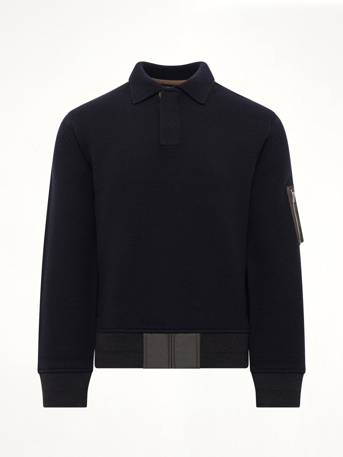 Wool Knit Polo Shirt in Navy/Dark Khaki