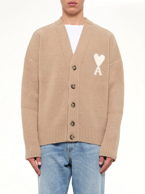 Ami De Coeur V Neck Cardigan in Beige