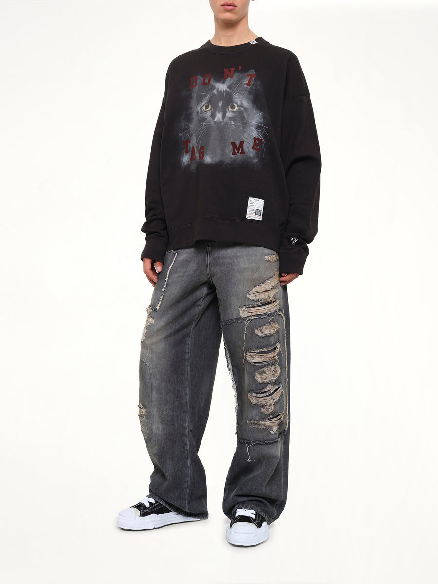 Cat Printed Sweatshirt in Black