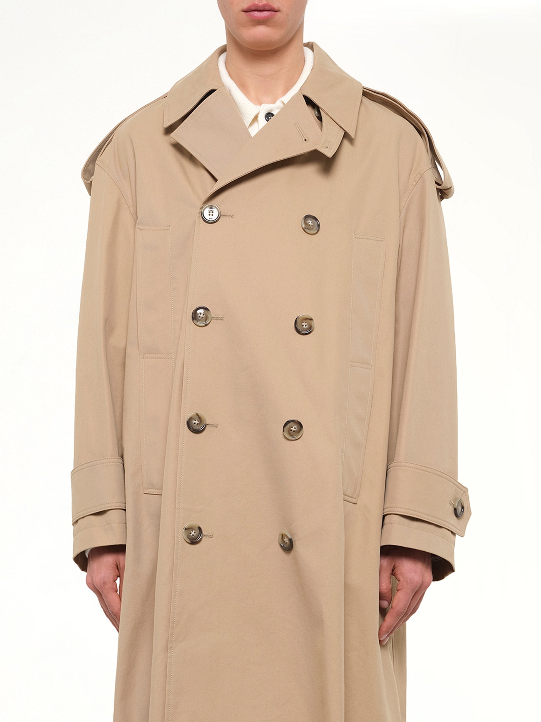 Cotton Gabardine Trench Coat in Beige