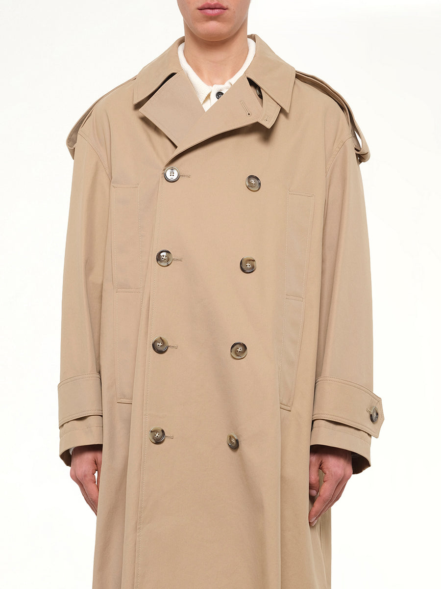Cotton Gabardine Trench Coat in Beige