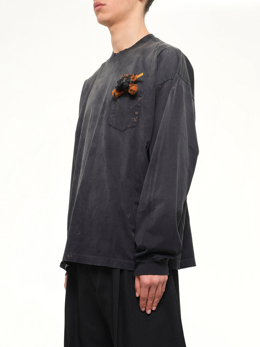 Gas Mask Bear Long Sleeve T-Shirt in Black