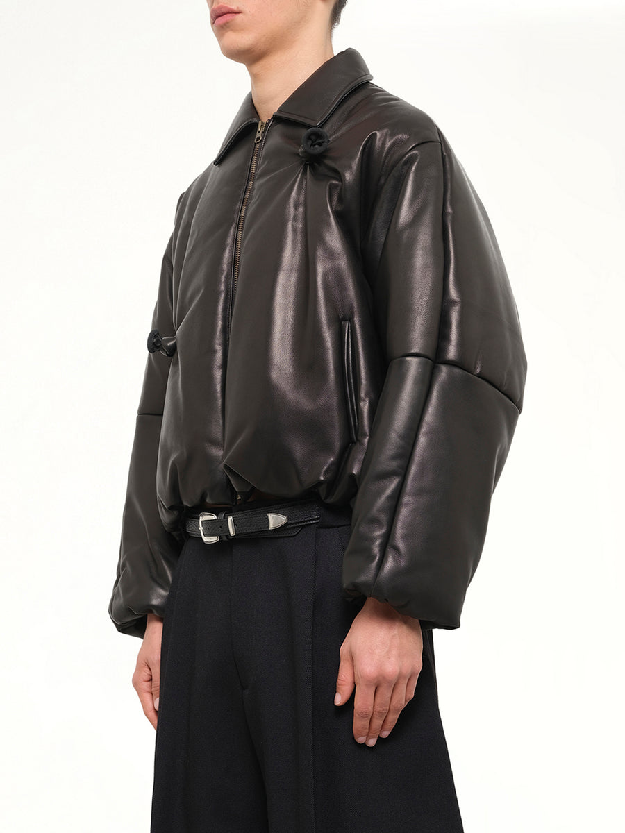 Inflated Balloon Leather Jacket in Black