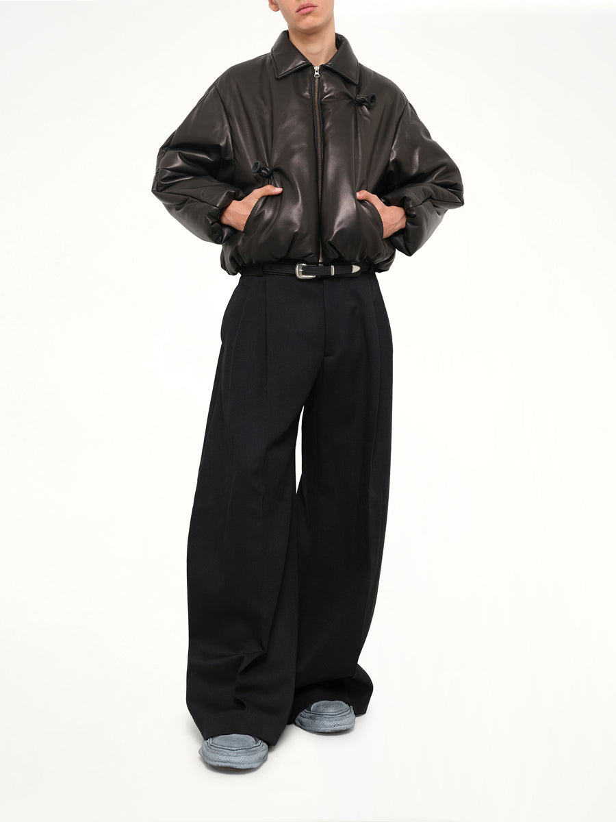 Inflated Balloon Leather Jacket in Black