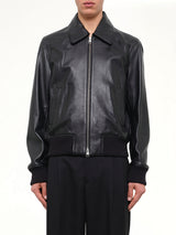 Lamb Leather Zipped Jacket in Black