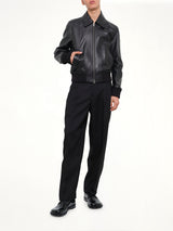 Lamb Leather Zipped Jacket in Black