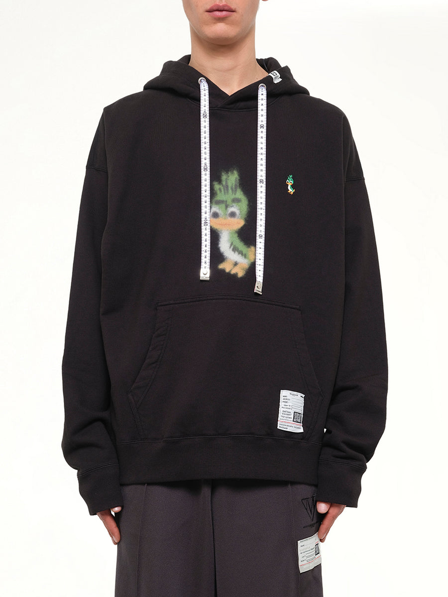 Leon Printed Sweat Hoodie in Black