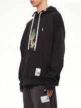 Leon Printed Sweat Hoodie in Black