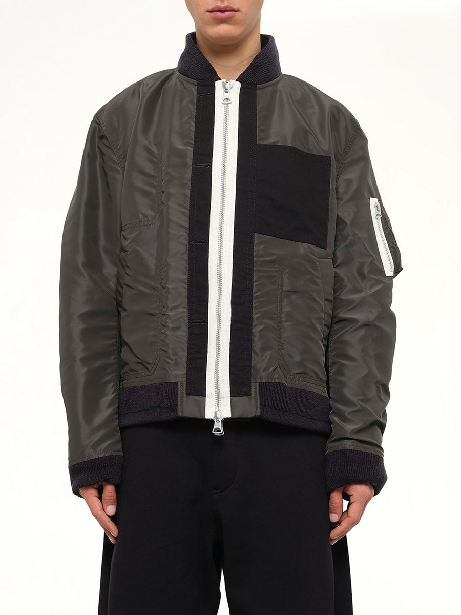 Nylon Twill x Rip Stop Reversible Blouson in Black/Dark Khaki