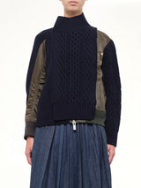Nylon Twill x Wool Knit Blouson in Navy/Dark Khaki