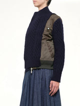 Nylon Twill x Wool Knit Blouson in Navy/Dark Khaki
