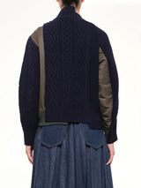 Nylon Twill x Wool Knit Blouson in Navy/Dark Khaki