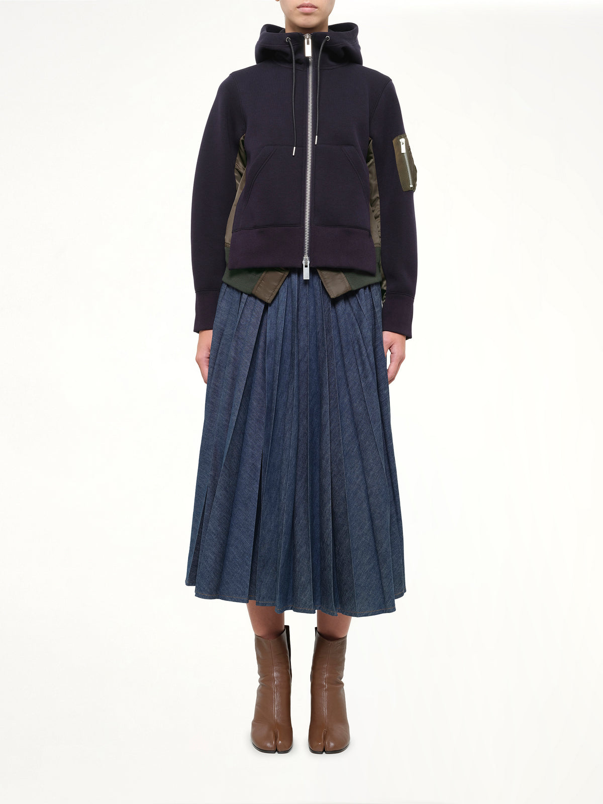 Runway Sponge Sweat Hoodie in Navy/Dark Khaki
