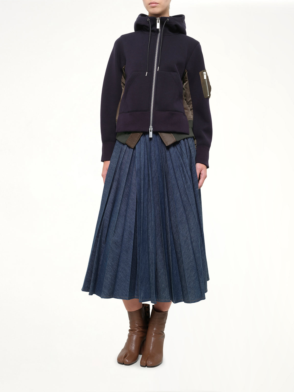 Runway Sponge Sweat Hoodie in Navy/Dark Khaki