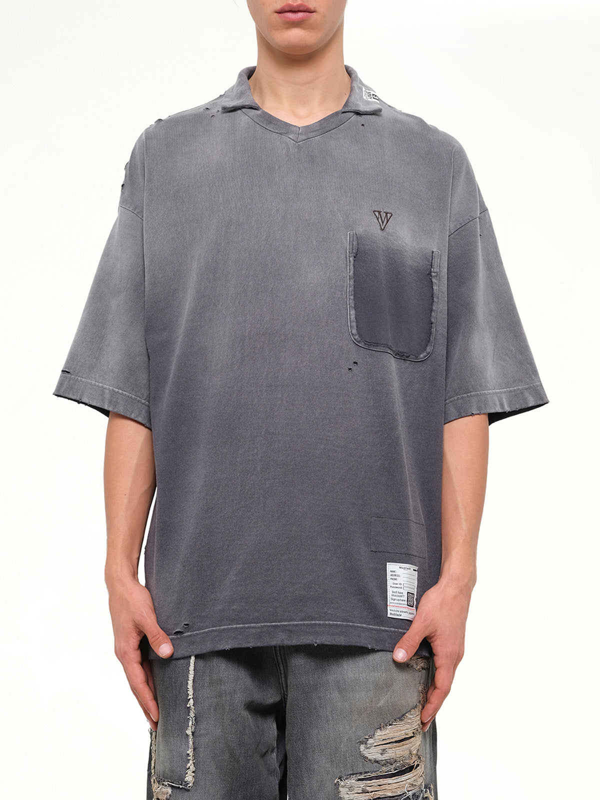 Sun Faded Collared T-Shirt in Black