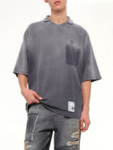 Sun Faded Collared T-Shirt in Black