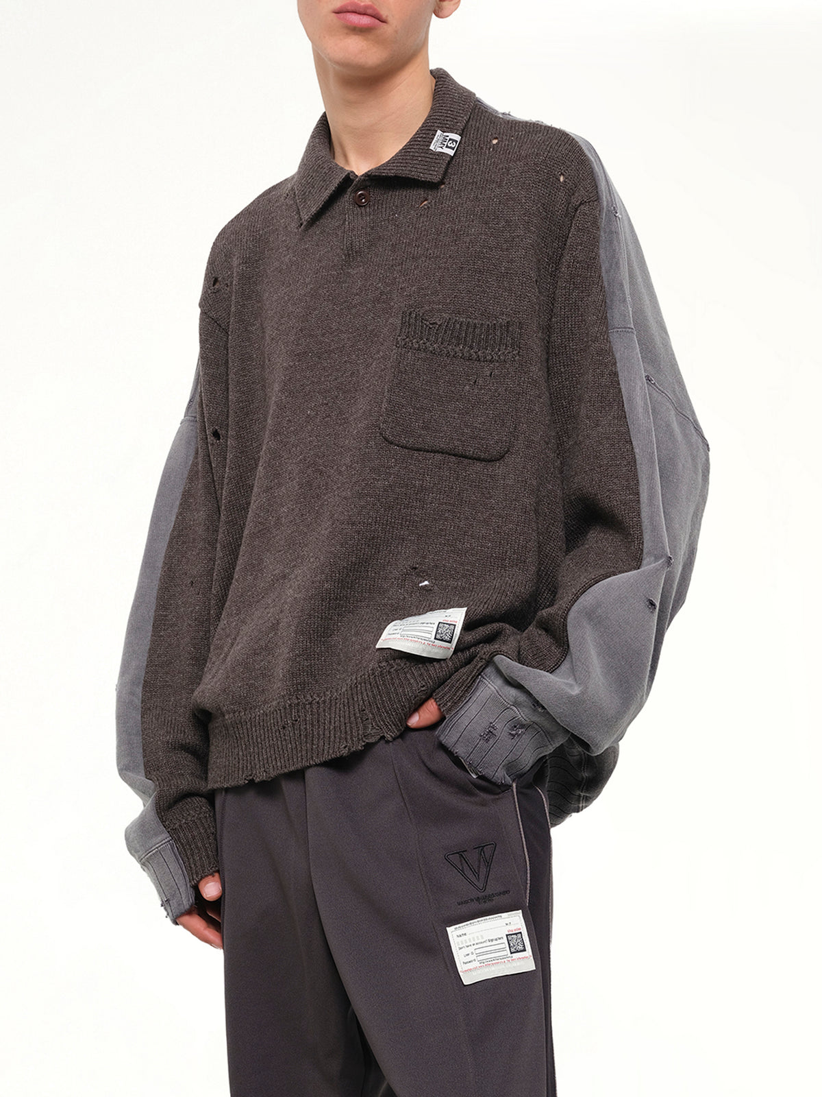 Sweat Combined Knit Sweater in Brown