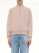 Embossed Ami De Coeur Zipped Sweatshirt in Beige