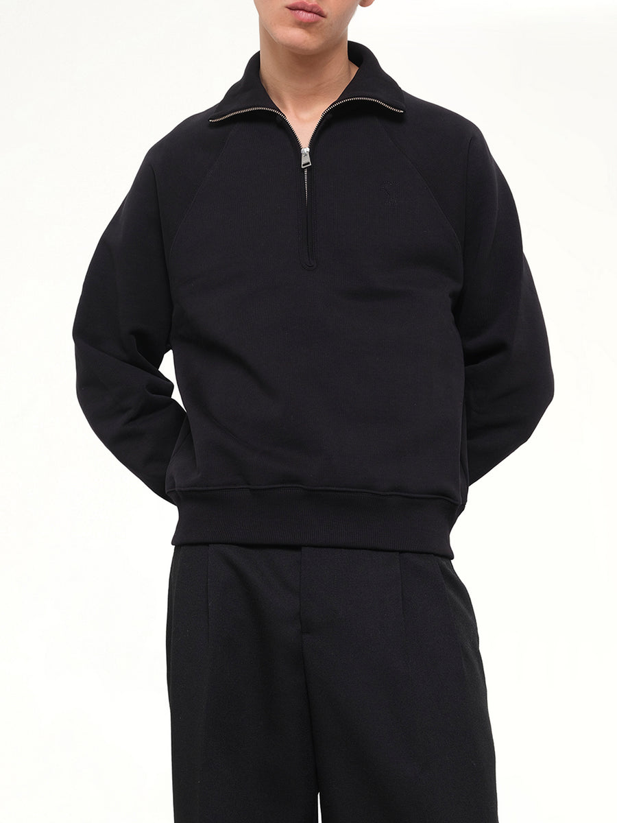 Embossed Ami De Coeur Zipped Sweatshirt  in Black